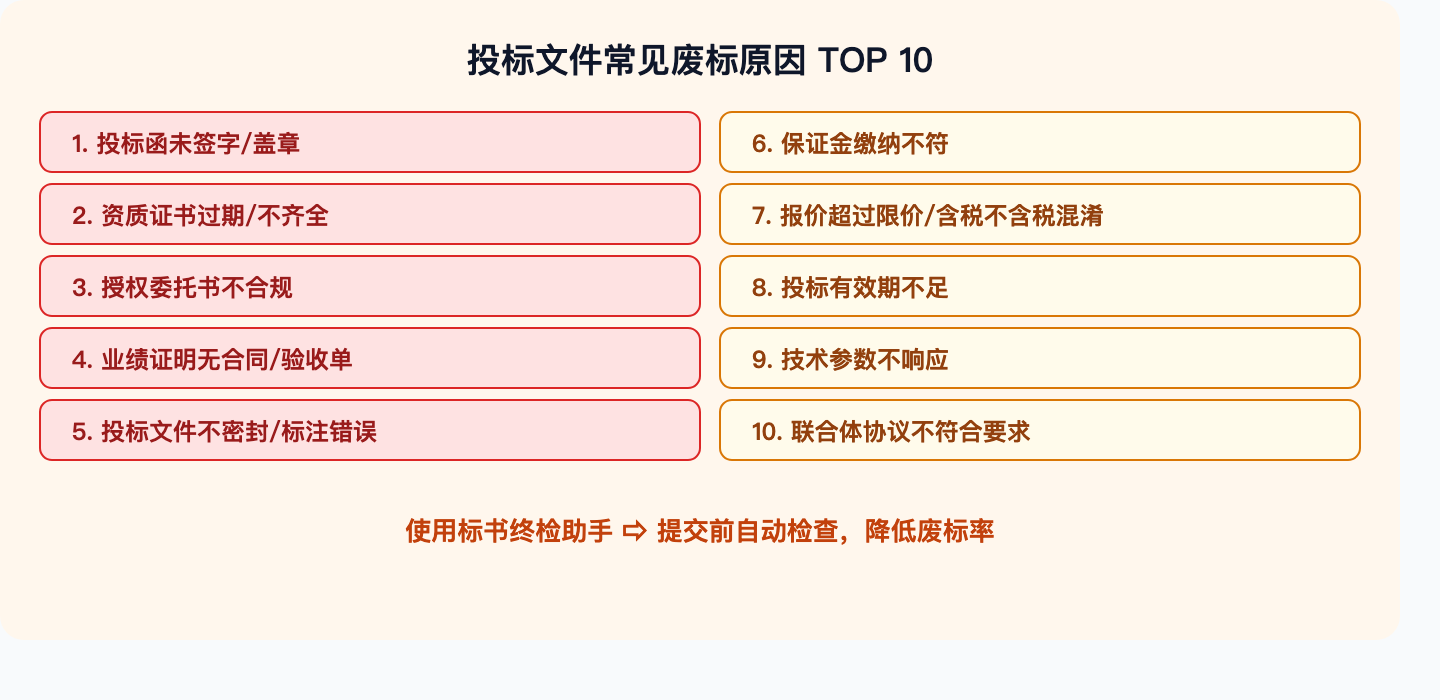 投标文件常见废标原因TOP10